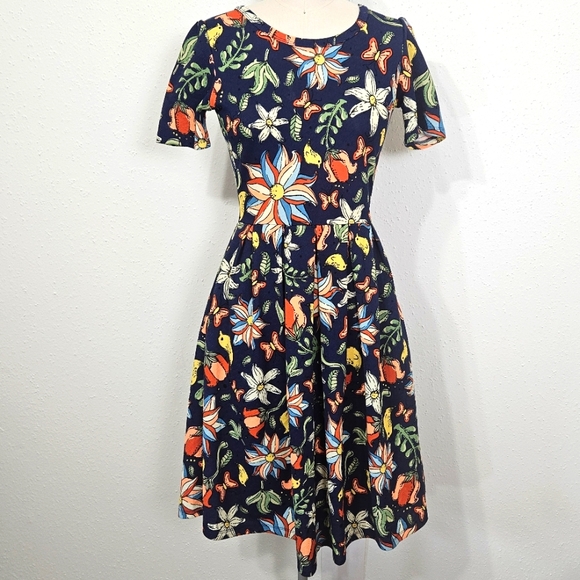 Lularoe Amelia Dress in Navy Blue Floral Print Size XS - Picture 1 of 11